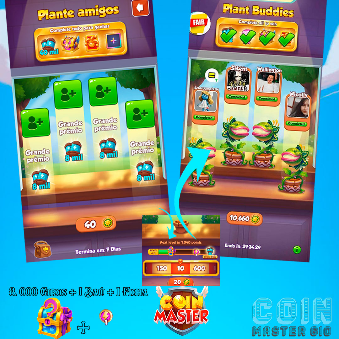 Evento Plante Amigos 1Slot Completos (8mil Giros+1fichas+1baú)